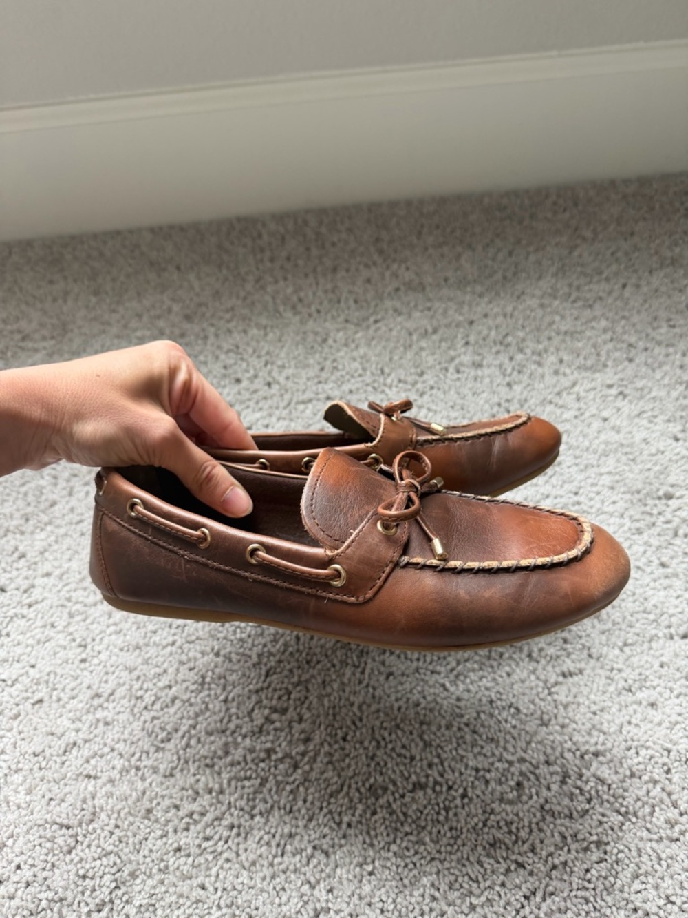 H&M Womens Tan Leather Boat Shoes